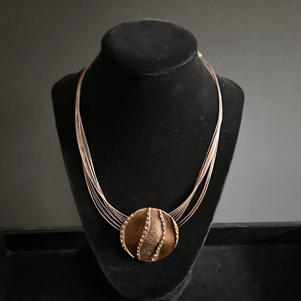 CHICOS. Elegant Gold Multi-Strand Wire Necklace with Rhinestones.